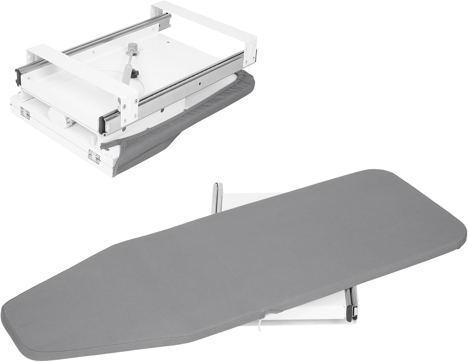 uyoyous 180° Drehung Ausziehbares Bügelbrett Faltbares Bügelbrett Schrank mit Hitzebeständige Baumwollabdeckung Bügelbretter für Schublade Garderobe Klappmaß L43cm x B30cm x H14cm Grau