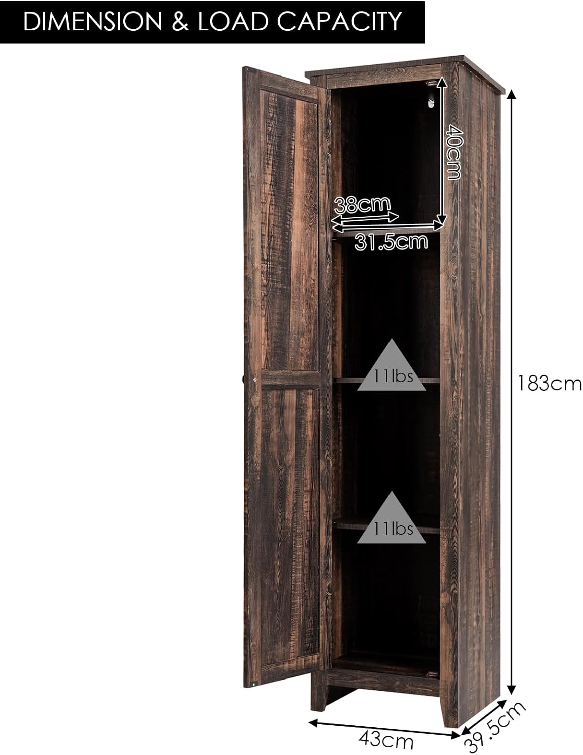 GIANTEX 183cm Hochschrank, schmaler Badezimmerschrank mit 1 Tür & 4 Ablagen, Aufbewahrungsschrank für Küche, Wohnzimmer & Badezimmer, Küchenschrank freistehend (Braun)