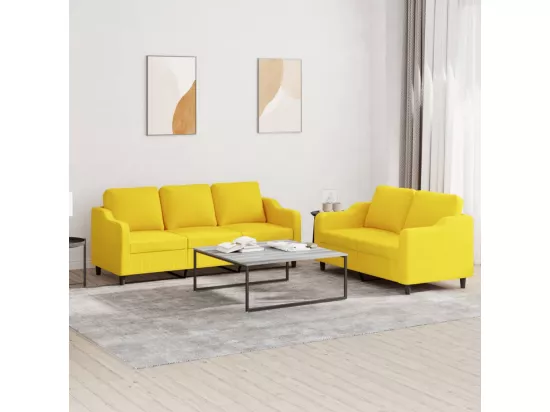 Ensemble de canapés 2 pcs avec coussins Jaune clair Tissu