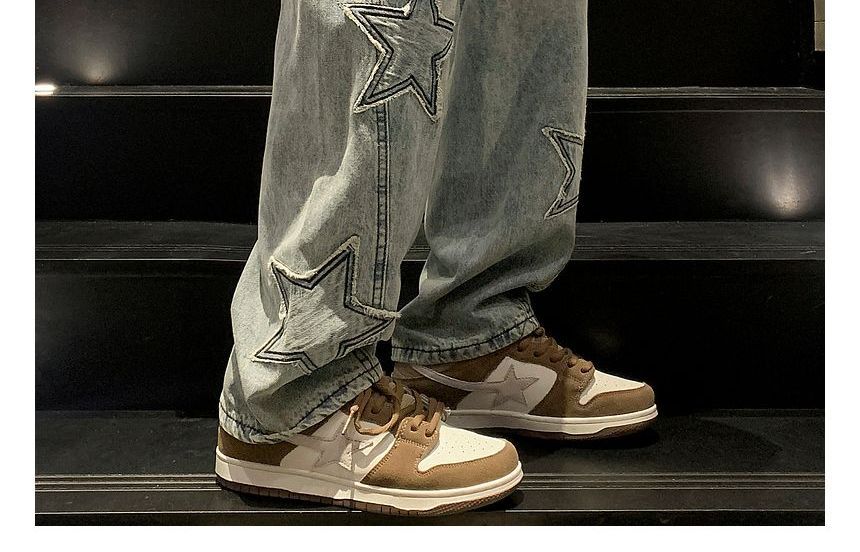 Bay Go Mall - High Waist Star Geborduurde Washed Wide Leg Jeans