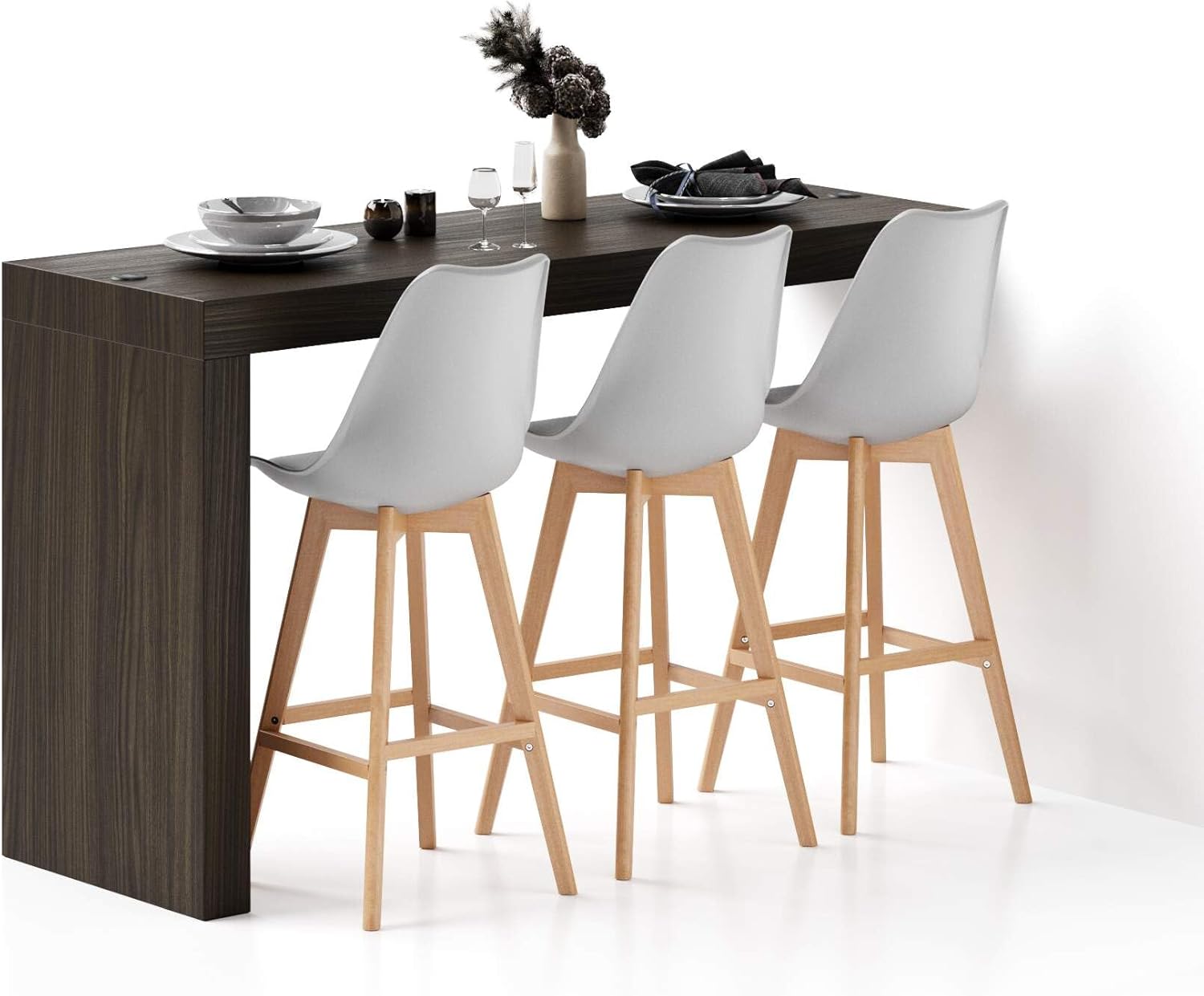 MOBILI FIVER, Evolution Küchenhalbinsel 180x60 Nussbaum Dunkel, kabelloses Ladegerät, Made In Italy