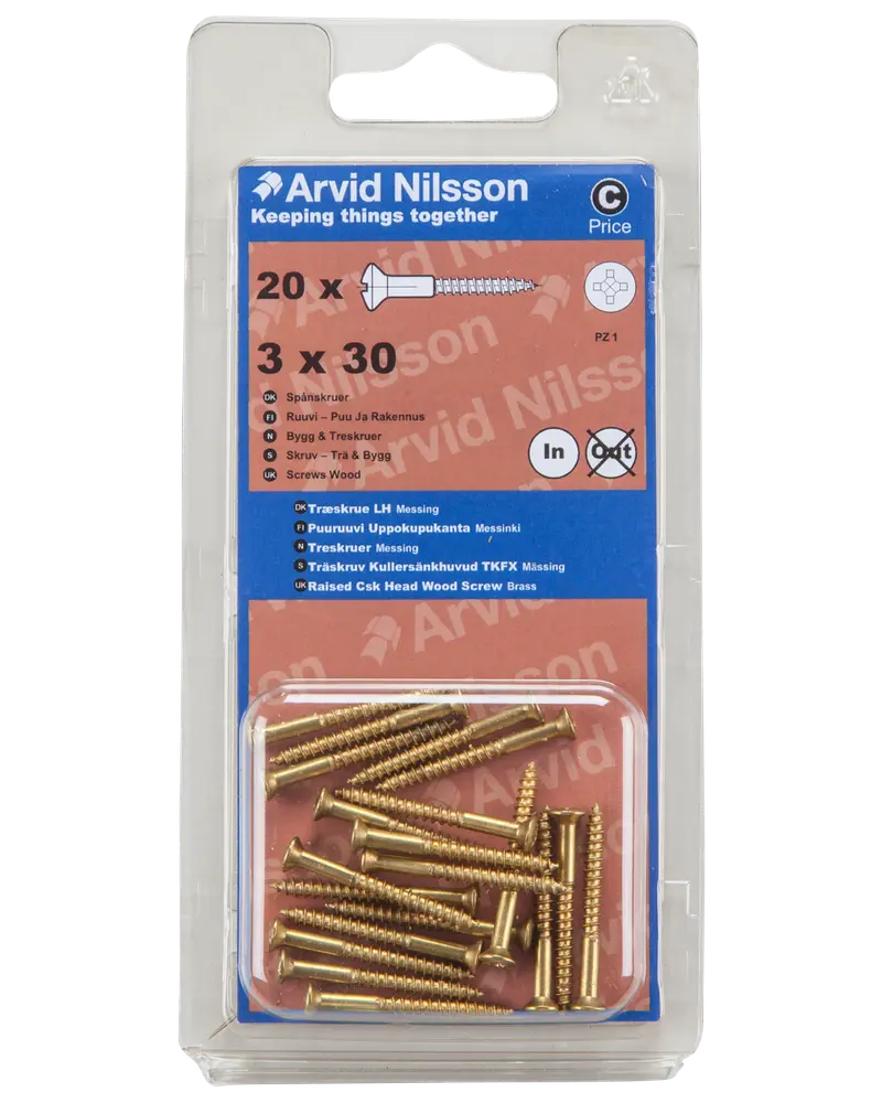 Arvid Nilsson Træskrue messing 3 x 30 mm 20-pak