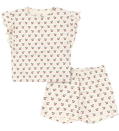 Konges Sløjd Set - T-Shirt/Shorts - Lin Frill - Cherry Motiv