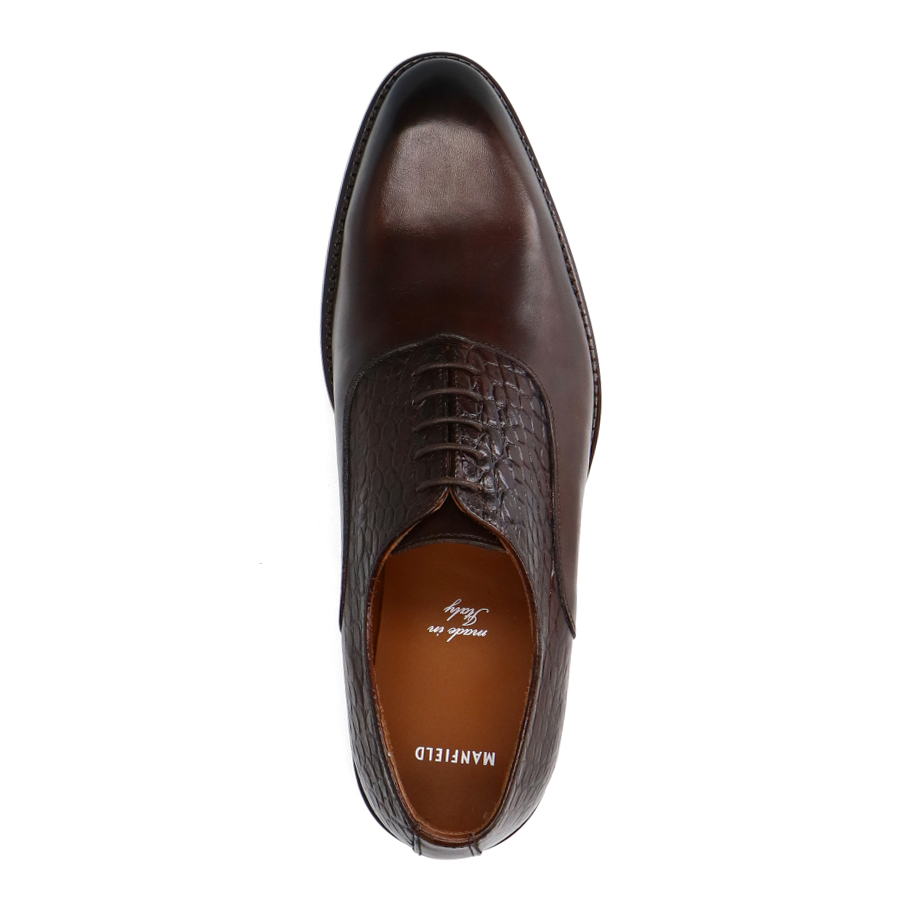 Bruine leren veterschoenen met croco details
