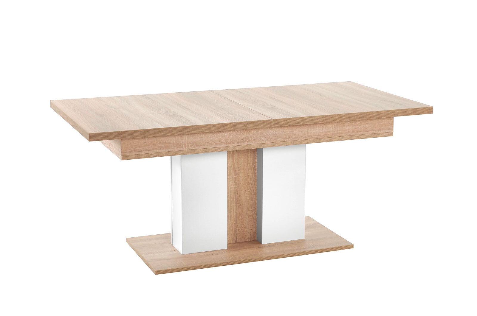 Esstisch Manhattan Arctic Weiß Hochglanz/Eiche sägerau-Optik 180(230)x90x78,9 cm