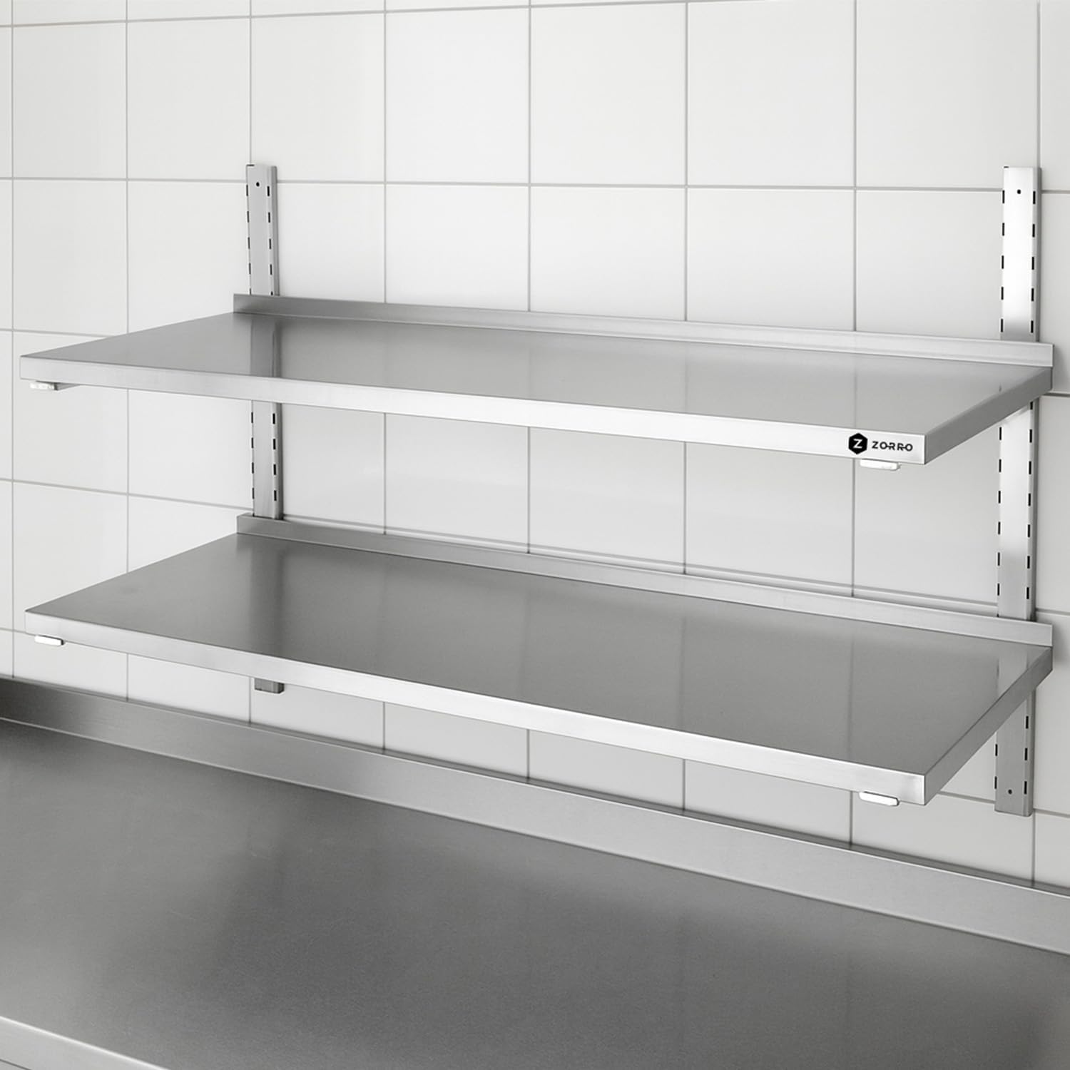 ZORRO Wandbord ZWB 140/40 | Edelstahl Wandregal | 1400x400x350 mm | 2 Böden | Gastro Wandmontage