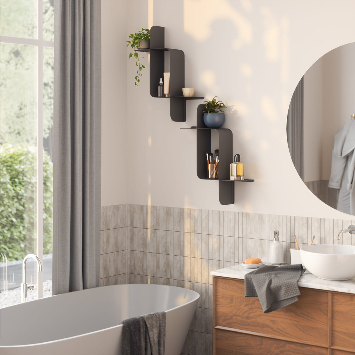 Wandplank Montage metaal zwart - set van 2