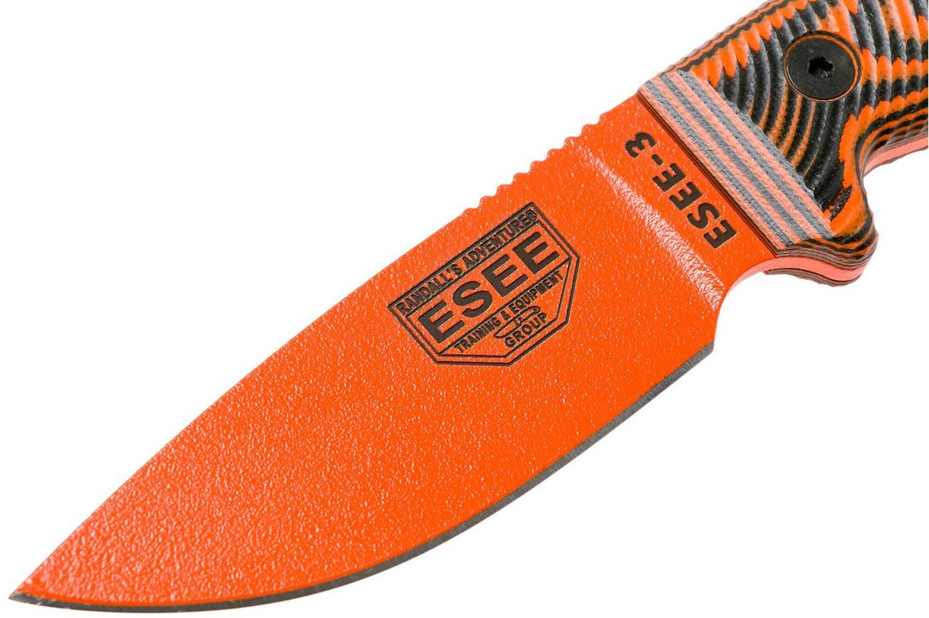 ESEE Model 3 Orange Blade 3D Orange-Black G10 survivalmes 3PMOR-006 zwarte schede   riemclip