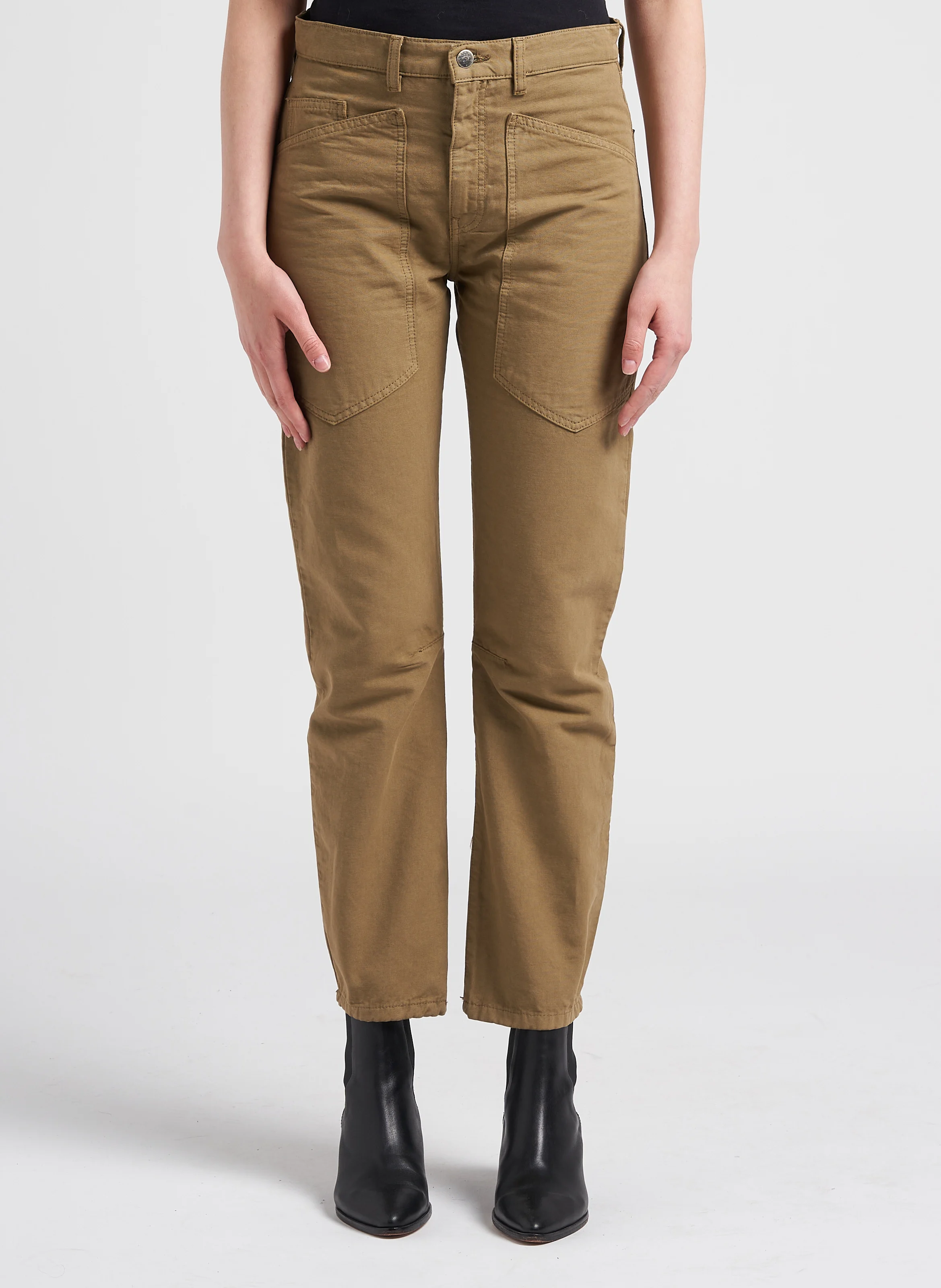 SEAN - Jean droit taille haute en coton | Kaki