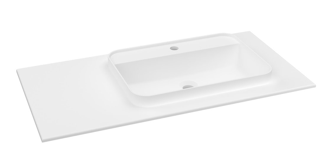 Sapho Brahea wastafel 100x50cm solid surface wit mat met brede rand en kraangat rechts
