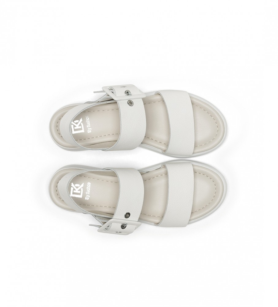 Sandálias Dorking by Fluchos Slam em couro branco - Salto plataforma de 5 cm -