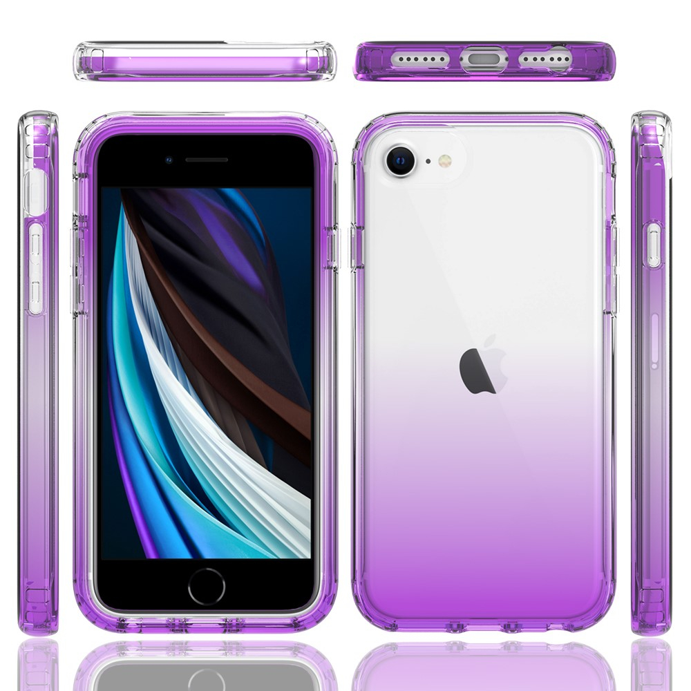 (2-tlg.) iPhone SE (2022/2020) / 8 / 7 / 6S Hybrid TPU Hülle mit Farbverlauf - Violett / Transparent