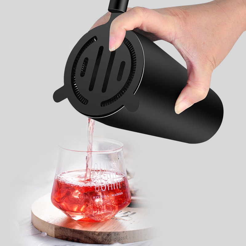 (8-tlg. Set) 0.6L Edelstahl Cocktail Mixer Bar Shaker Kit - Schwarz (Matt)
