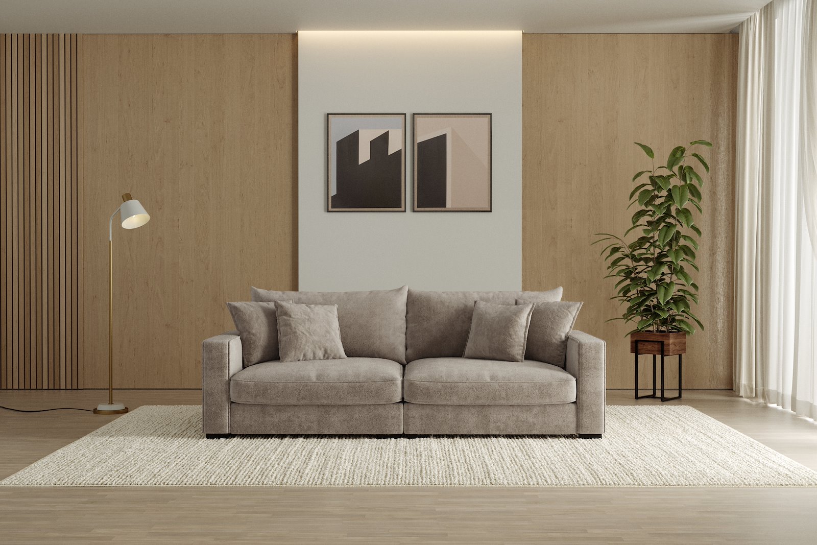 Rossi 3-seter sofa Tekstil Genesis 4 Beige, arm B med sorte ben. Std. Komfort.