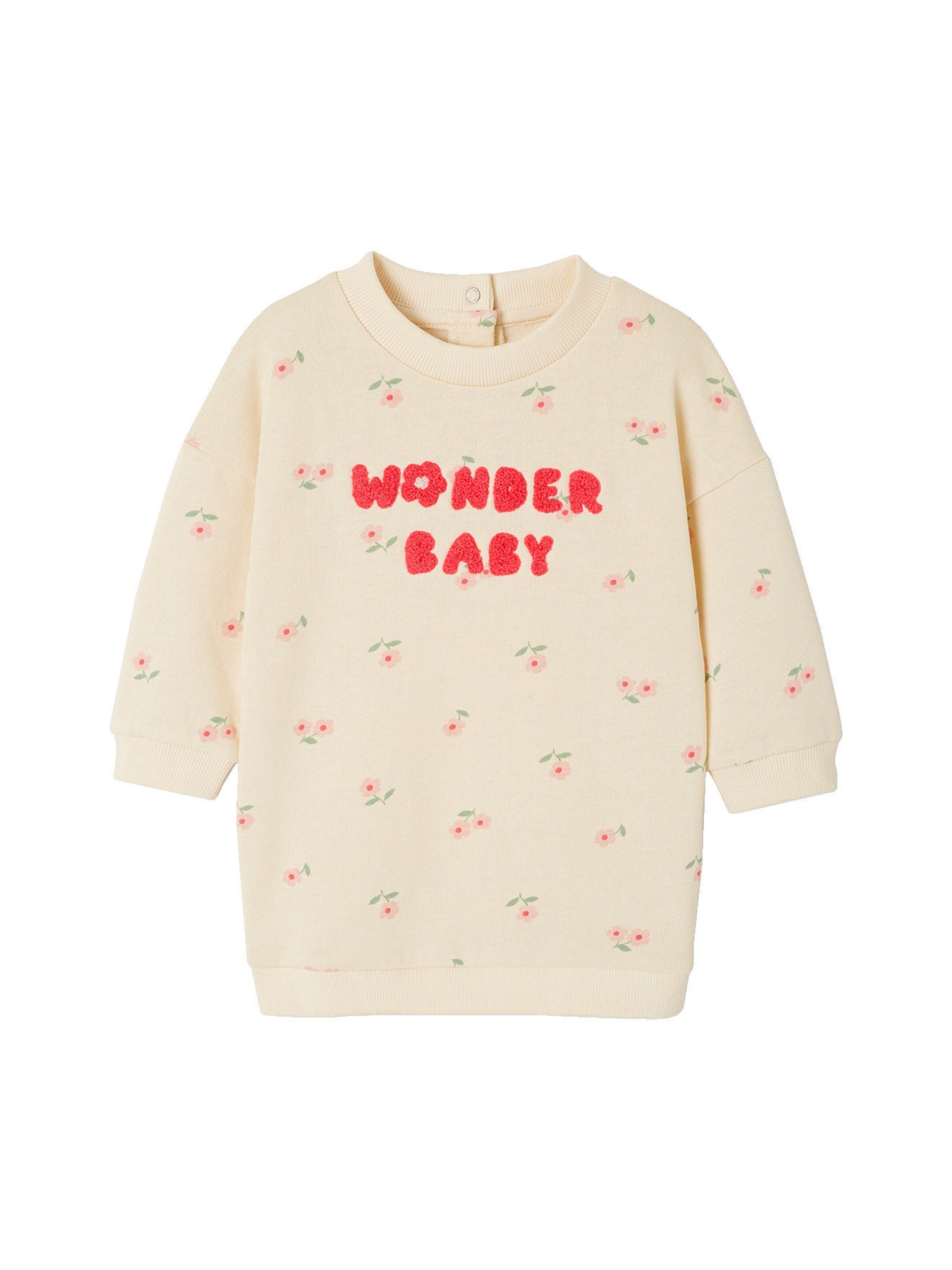 Vertbaudet Mädchen Baby Sweatkleid mit Schrift und Recycling-Polyester vanille
