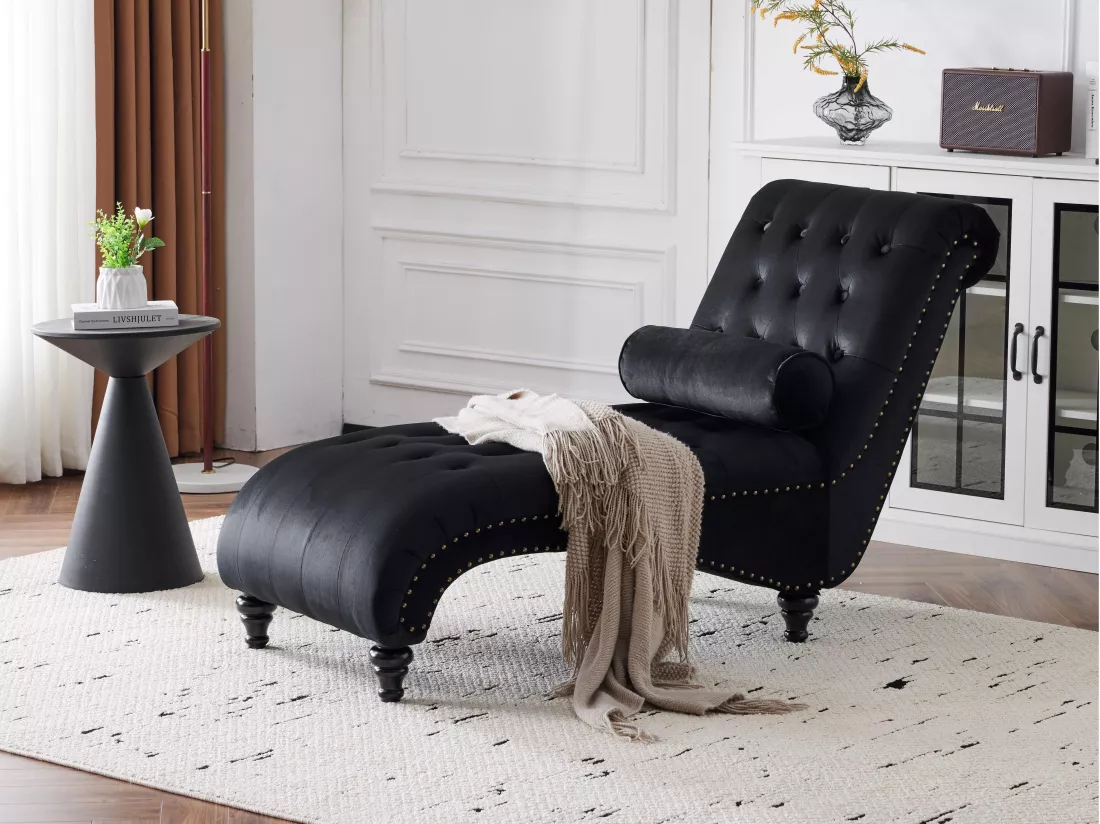 Canapé rembourré - avec coussin lombaire - Noir
