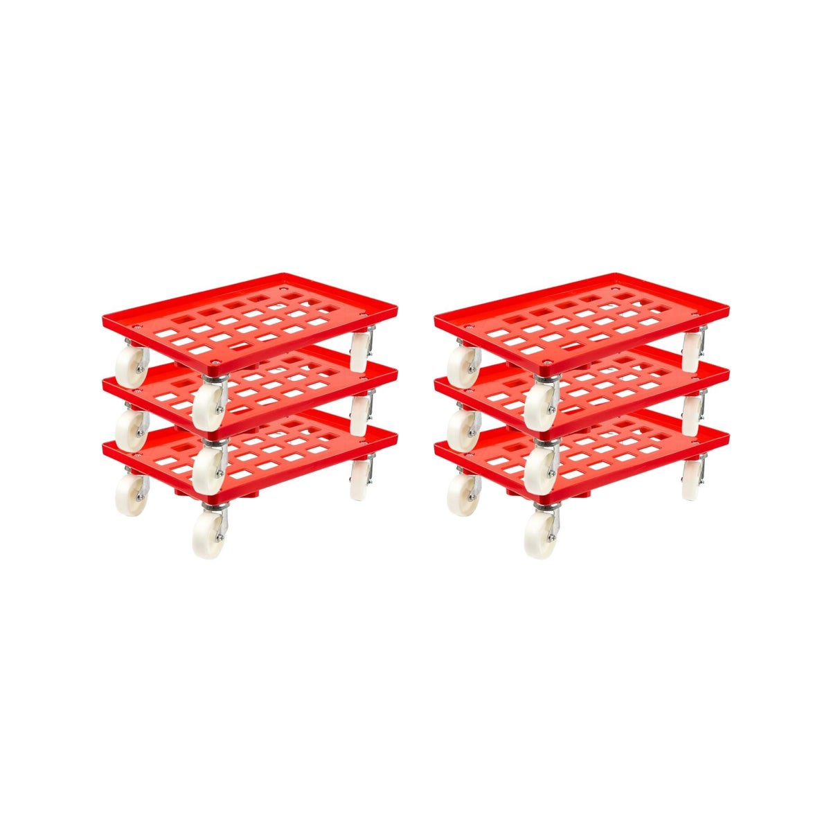 PROREGAL transportwagen voor Euroboxen 60 x 40 cm met rode kunststof wielen, roostervloer, 4 zwenkwielen, draagvermogen 300 kg