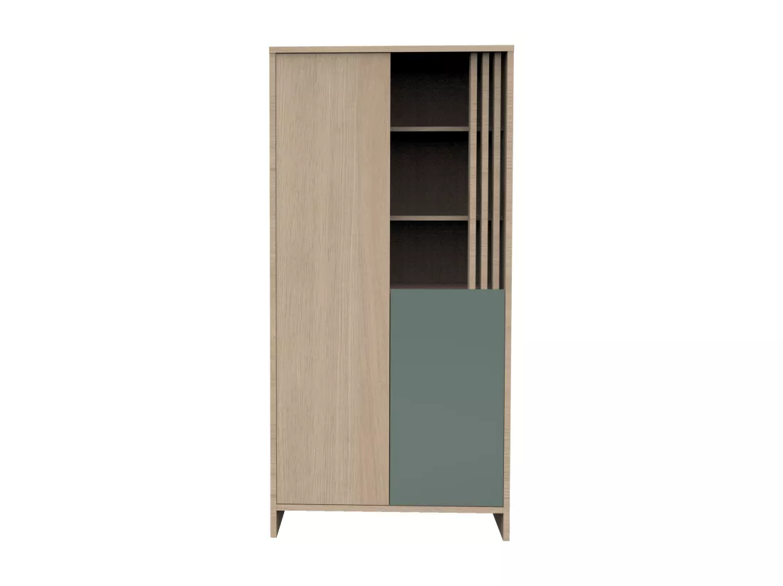 Armoire 2 portes et 1 niche avec claustra en bois décor chêne Suave
