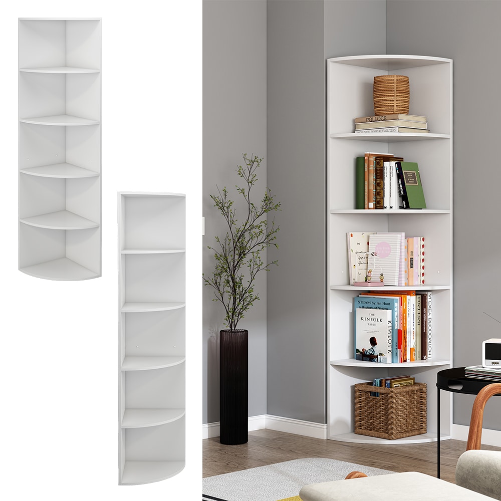 Oskar-Store Eckregal Fabienne, 180x40cm, Weiß, stehendes Bücherregal mit 5 Fächern