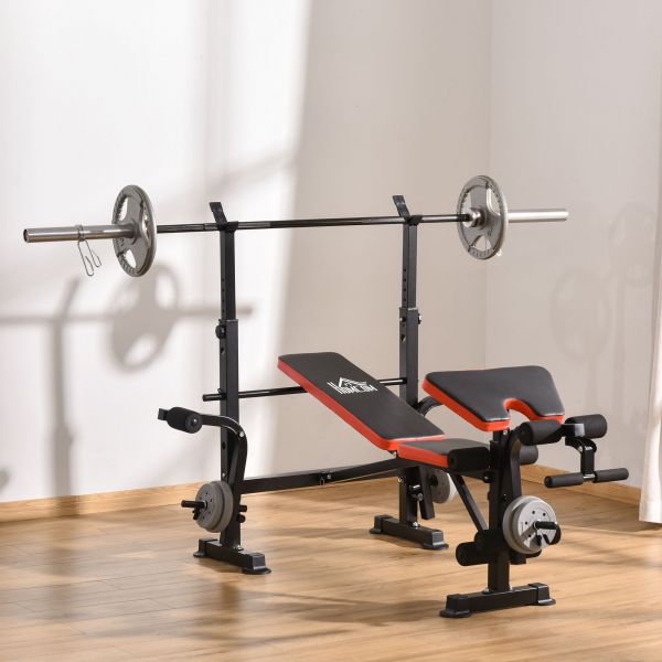 Banco de pesos multifuncional banco de musculação com encosto ajustável suporte de barras para fitness treinamento completo 105x150x112cm preto - A91-054V01