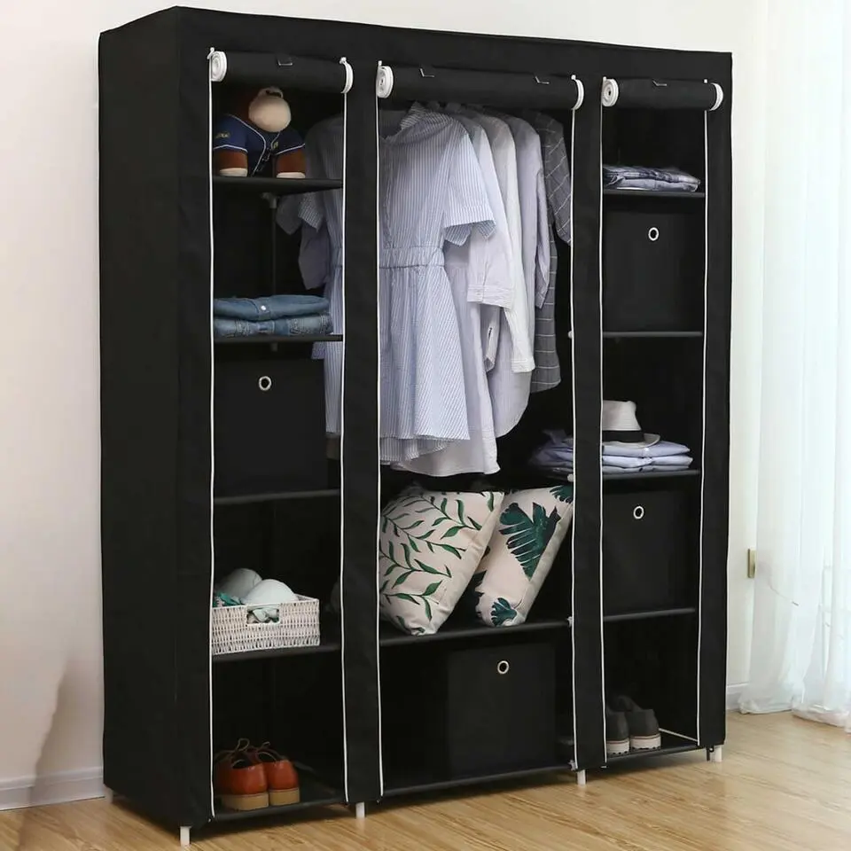 Draagbare kledingkast, opvouwbare kast, 150x45x175 cm, zwart