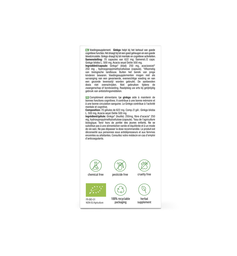 Purasana Ginkgo Biloba Vegan Bio (70 vega capsules)
