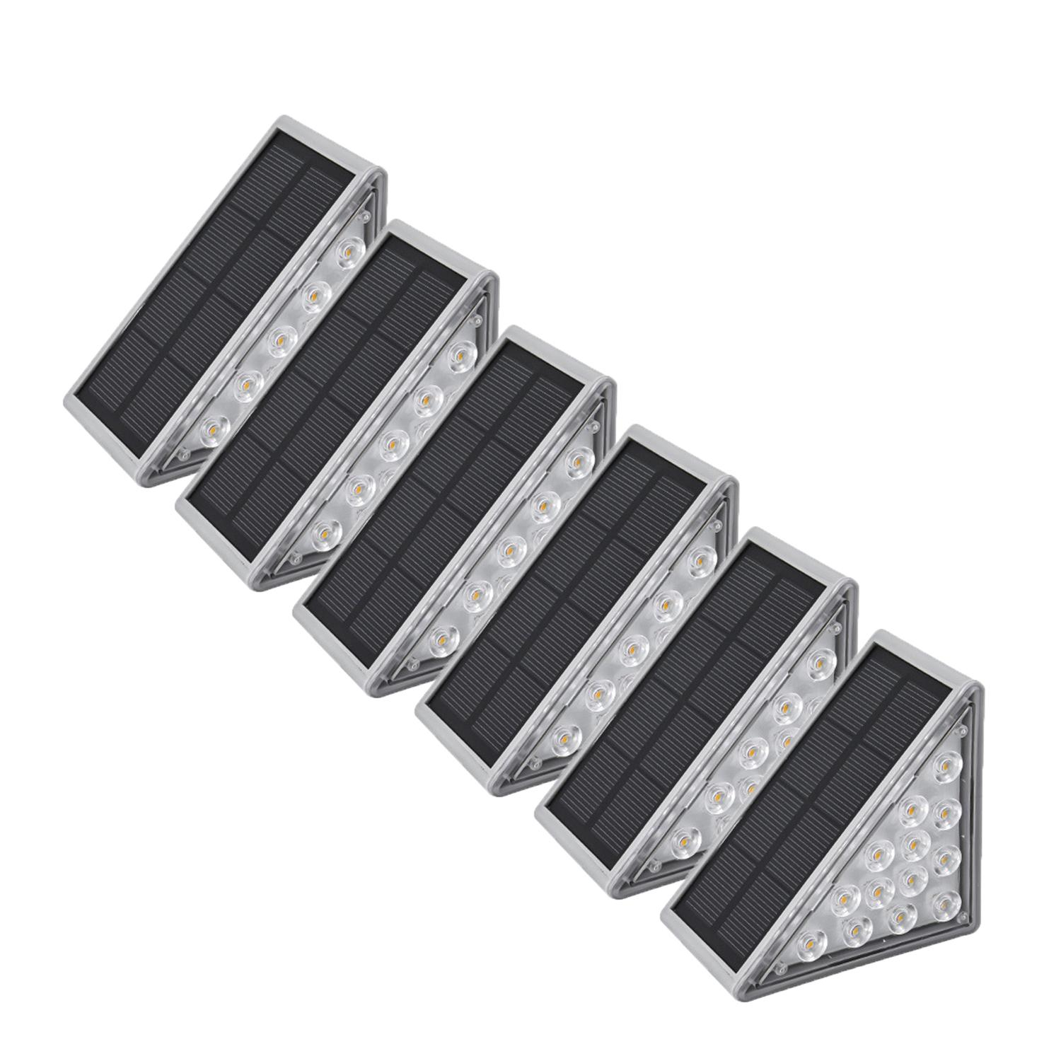 (6er Set) 8x5.5x11cm LED Solar Outdoor Lampe Treppenleuchte mit Dämmerungssensor Wasserfest (IP67) Pyramide - Warmweiss