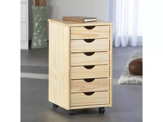 OLIVER - Caisson 6 Tiroirs Bois Massif Naturel