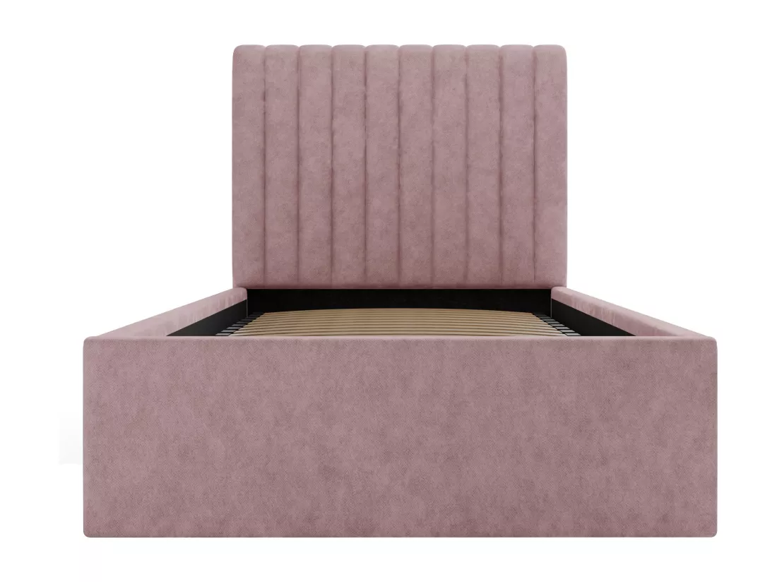 Lit coffre 90 x 190 cm avec tête de lit coutures verticales - Tissu - Rose - SARAH