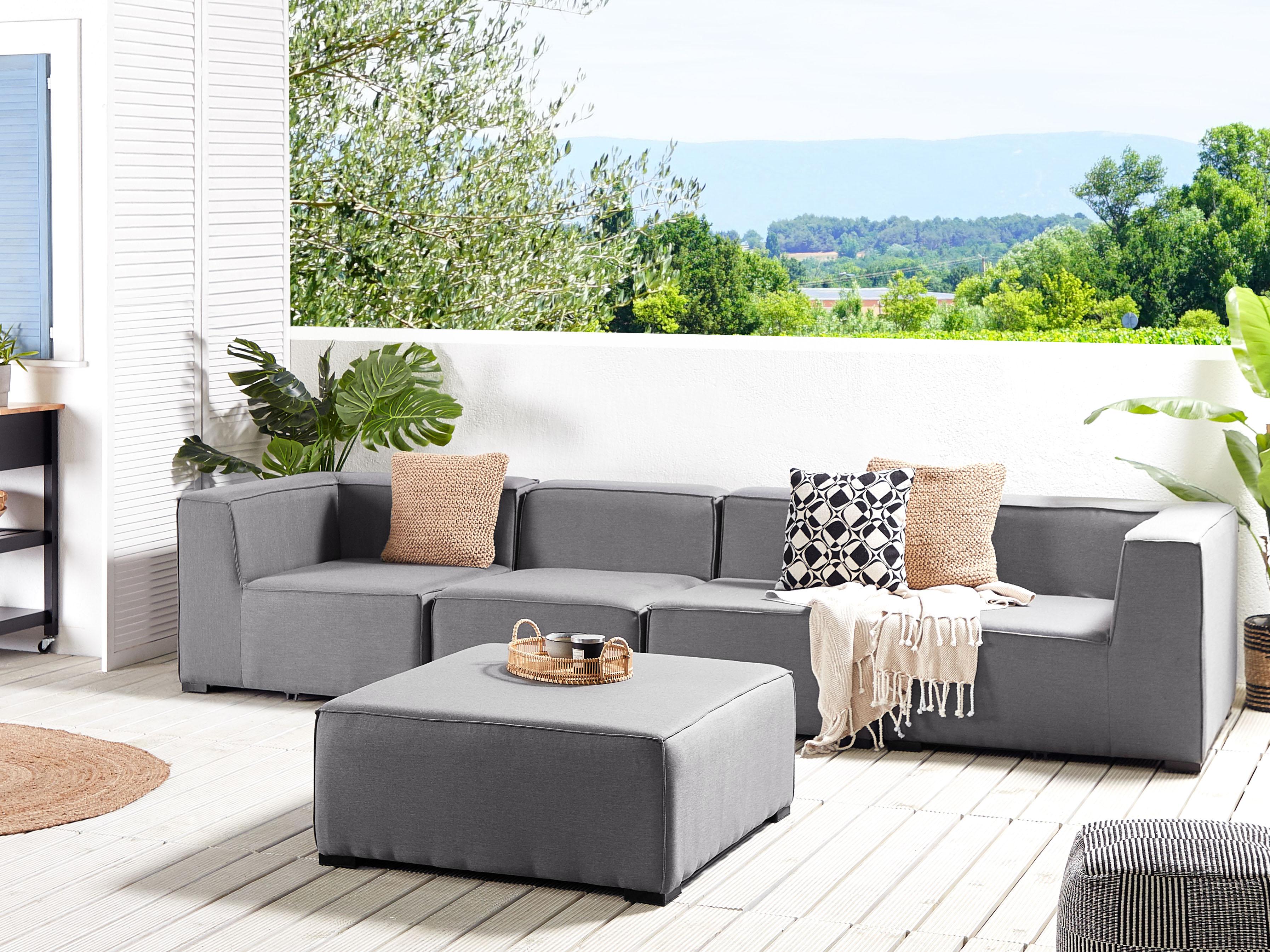 Tuin loungebank met ottomaan 4-zits AREZZO modulair Grijs