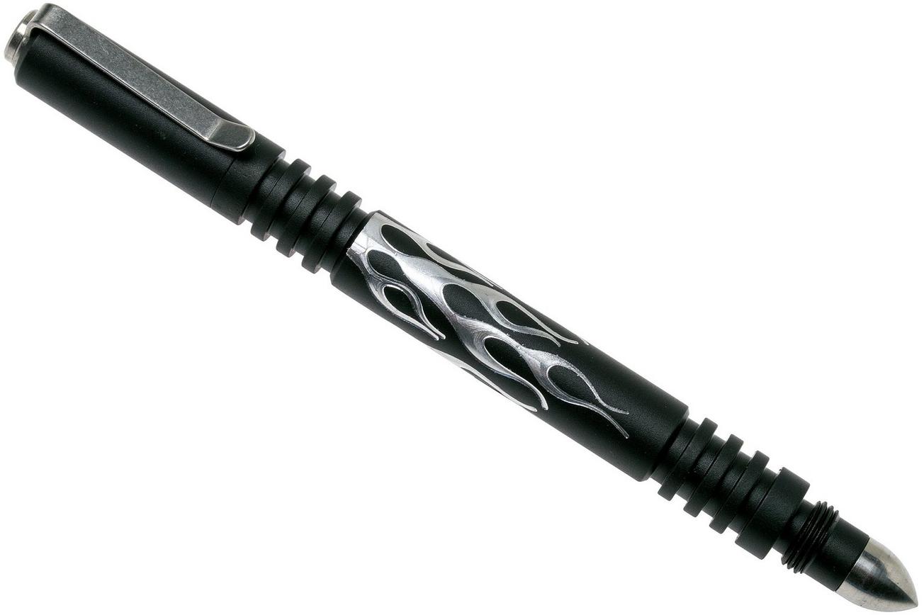 Rick Hinderer Investigator Pen Flames Aluminium Matte Black, tactische pen