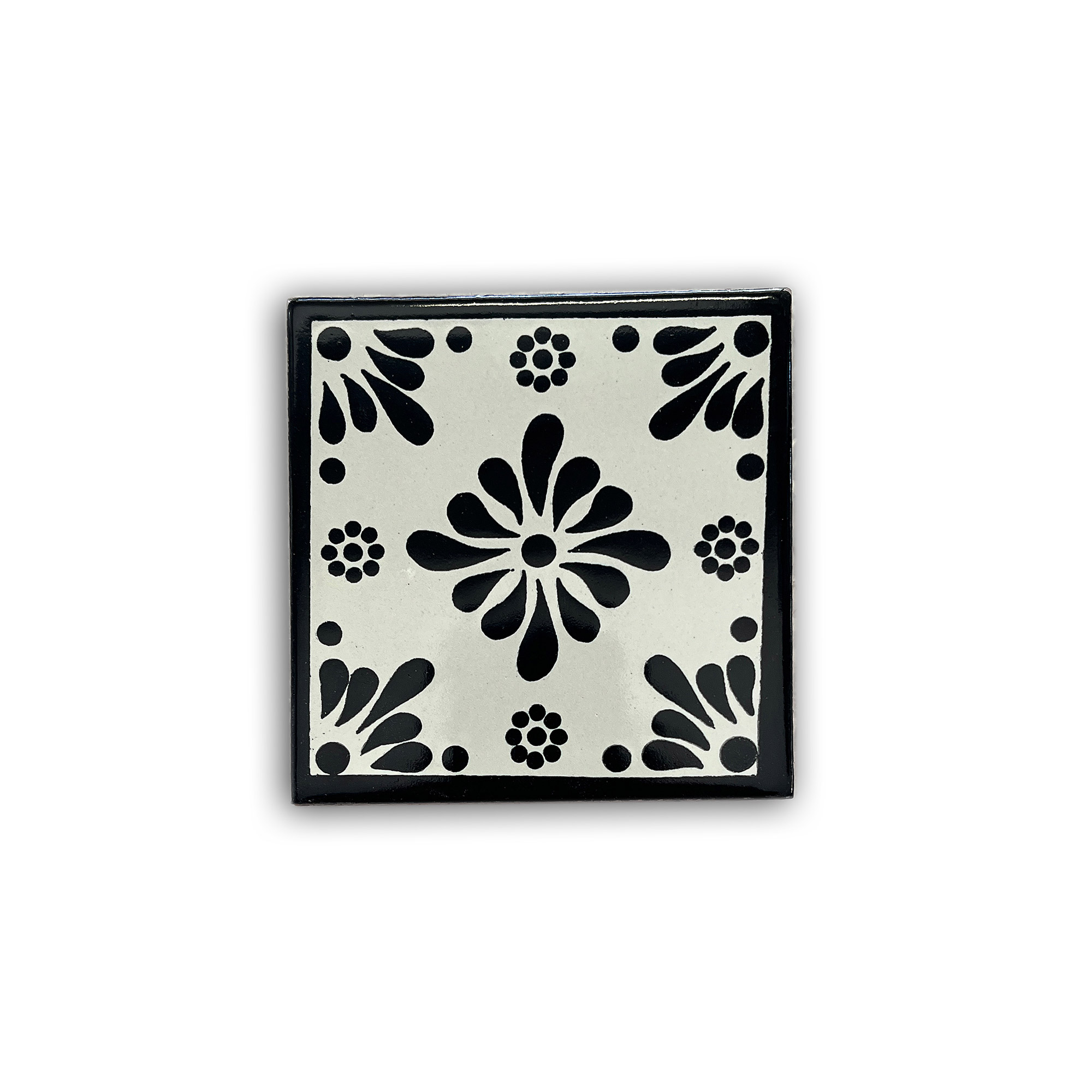 Kachel 'Cuatro flores', schwarz-weiß, B 10 cm, H 10 cm von fischer's lagerhaus
