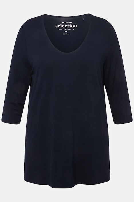 Shirt, tiefer Rundhalsausschnitt, 3/4 Arm