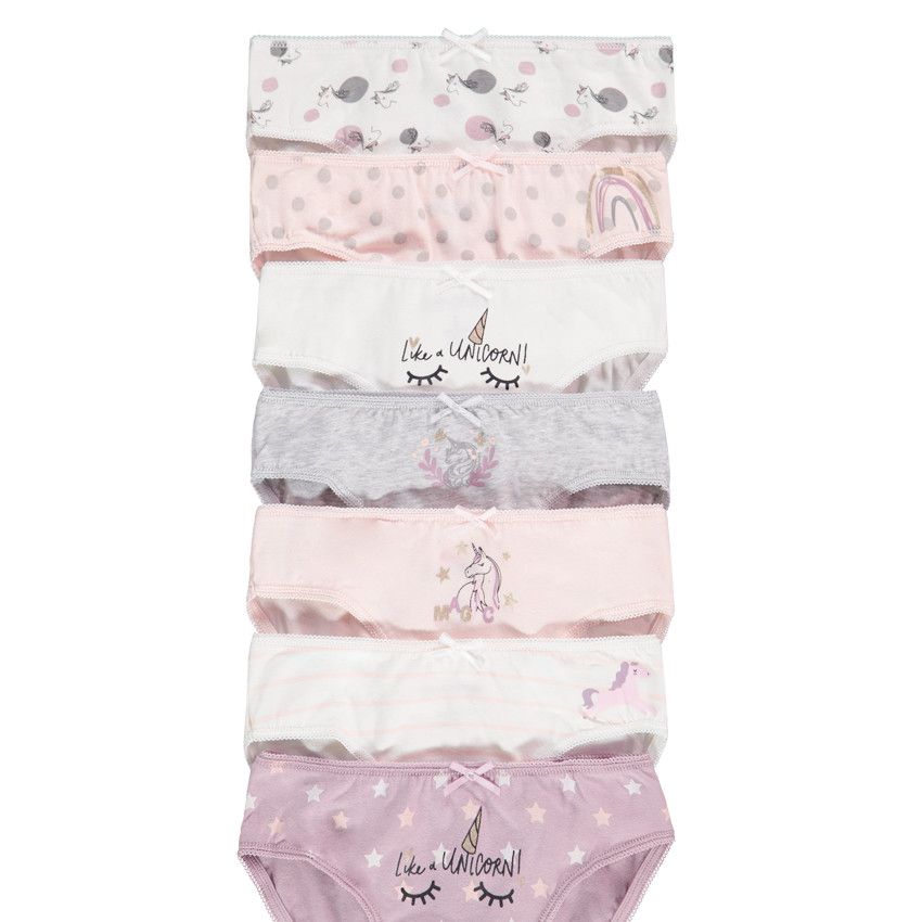 Lot de 7 culottes en jersey print licorne pour fille - Ecru