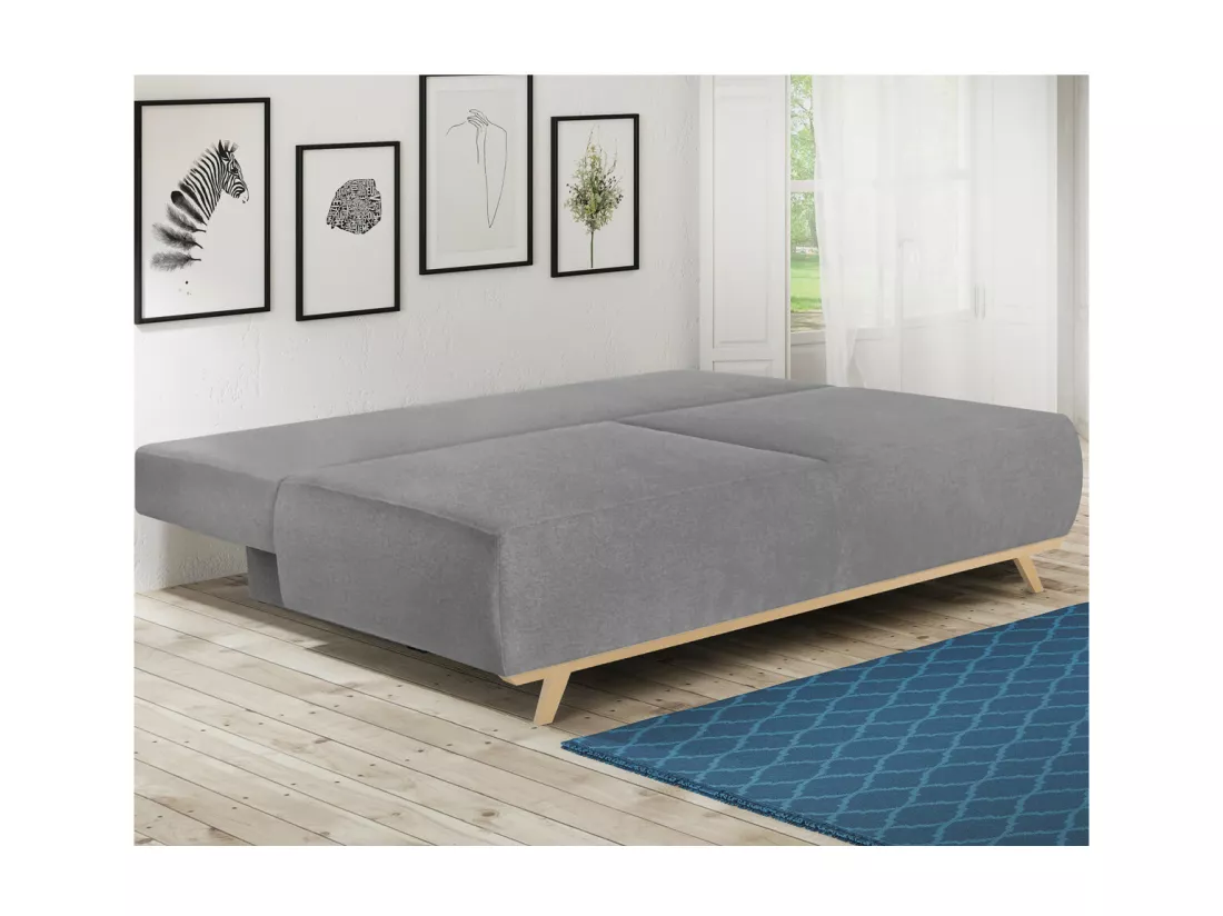 Canapé convertible 3 places avec coffre de rangement en tissu gris clair - Laria
