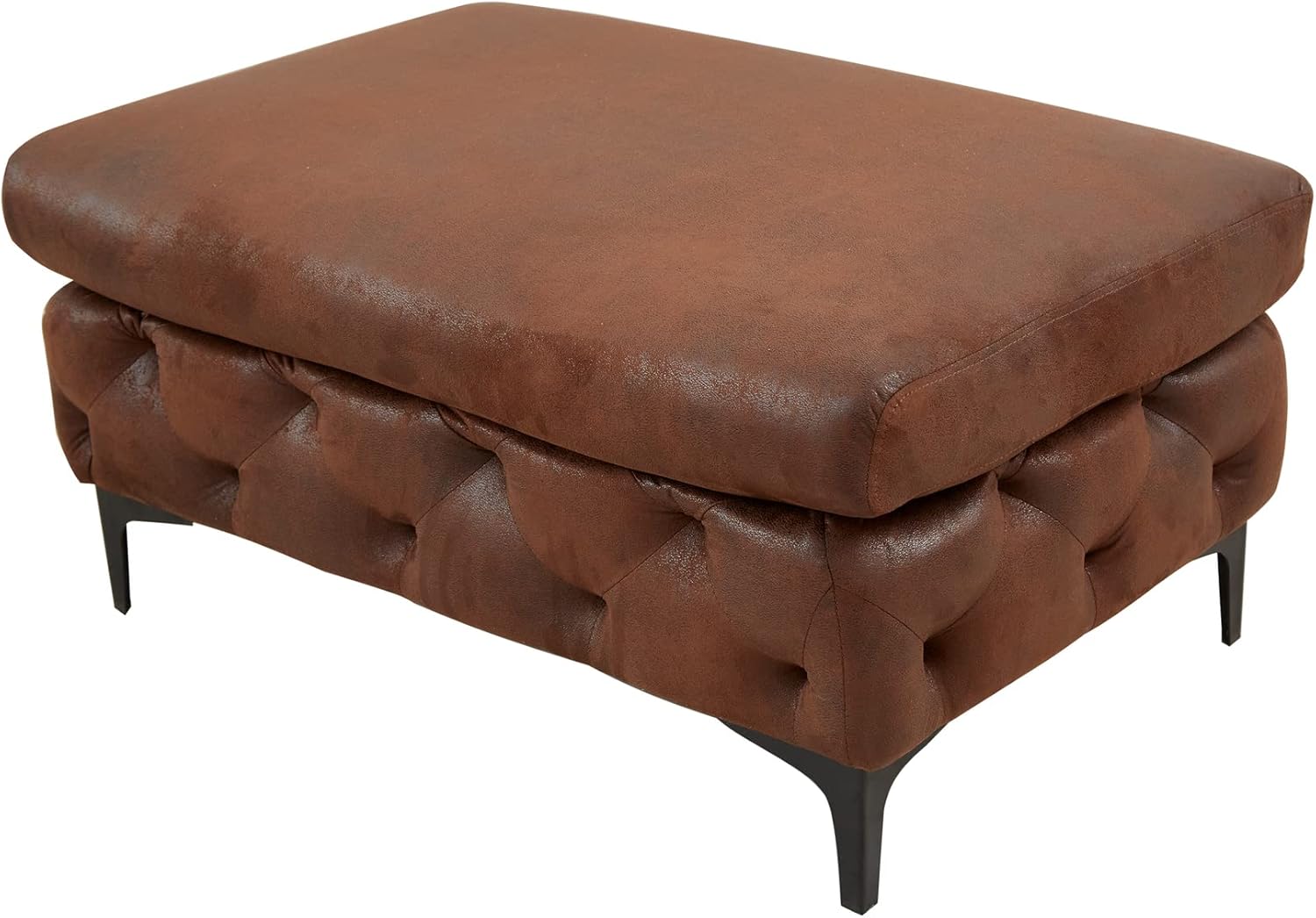 Chesterfield Sitzhocker MODERN BAROCK - 92cm - antik braun - Microfaser Metall - Fußhocker Ziersteppungen Retro gefedert gepolstert