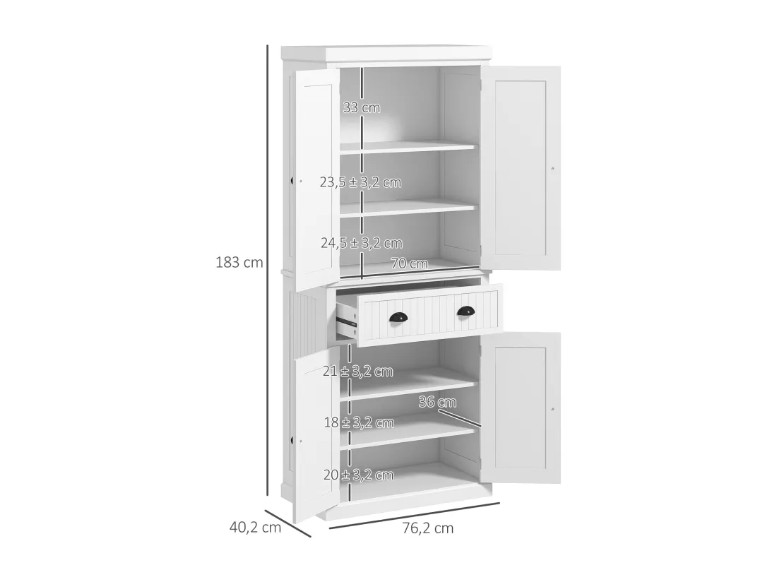 Buffet haut multi-rangement - 4 portes, grand tiroir - dim. 76L x 40l x 183H cm - panneaux MDF blanc