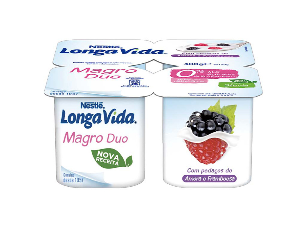 IOGURTE LONGA VIDA MAGRO DUO AMORA E FRAMBOESA 4X120G