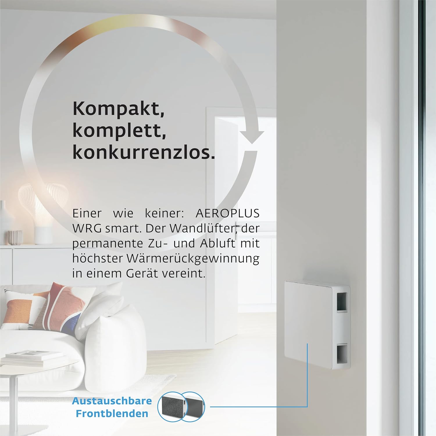 SIEGENIA AEROPLUS WRG smart Wand-Lüfter leise & energiesparend, Wohnraum-Lüftung für Zu- und Abluft mit Wärmerückgewinnung, Schalldämmung, CO2-,Temperatur- & Feuchtesteuerung, Steuerung per App