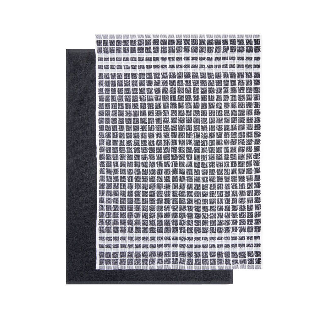 Lot de 2 torchons rectangulaires 50x70cm 100% coton blanc et noir
