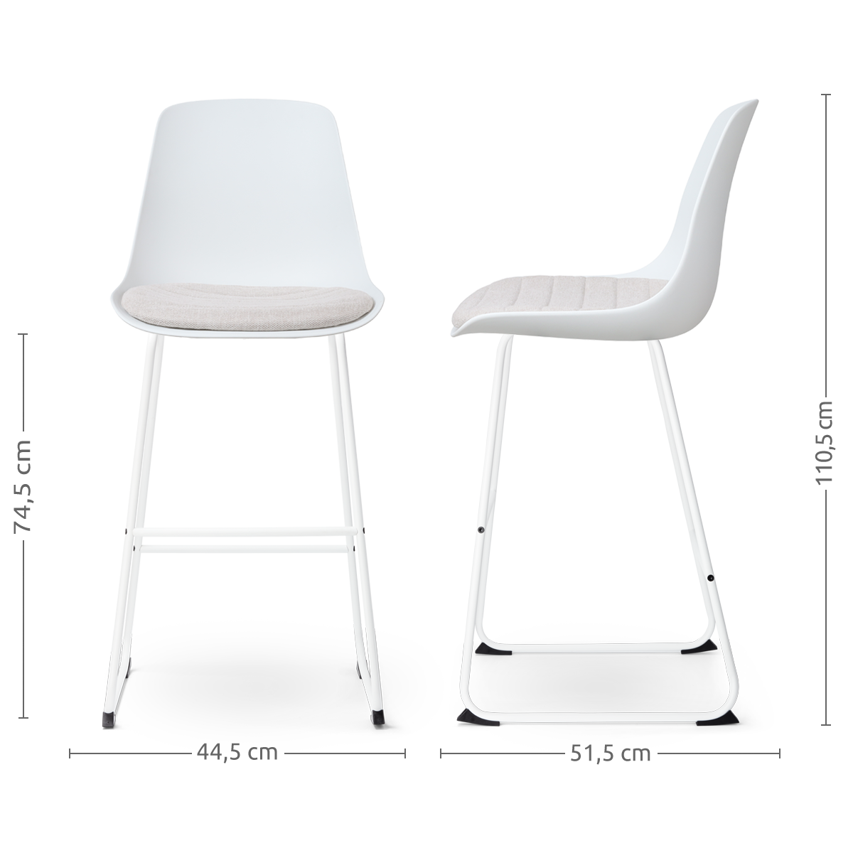 Nino-Liv barkruk wit met beige zitkussen - wit onderstel - 75 cm