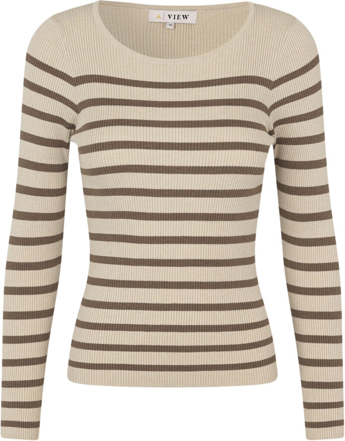 A-VIEW Lana rib stripe blouse Black/brown