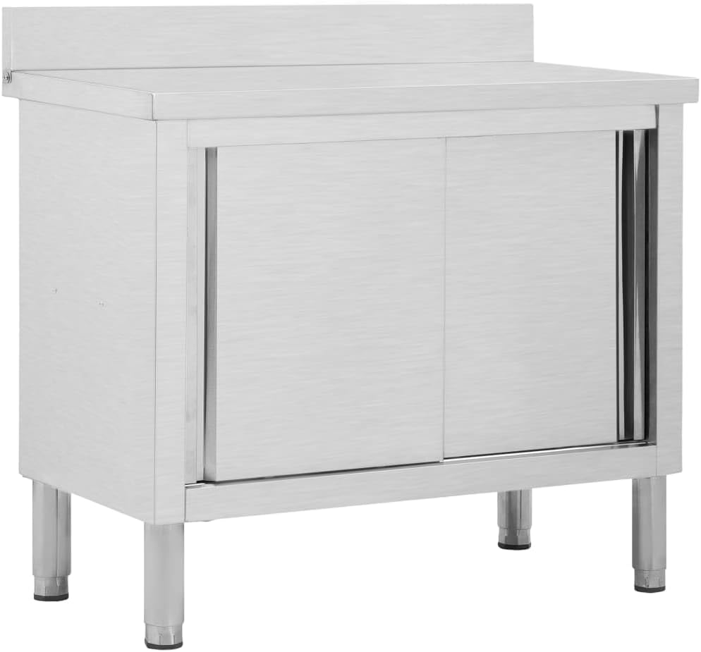 Refined Arbeitsschrank mit Schiebetüren Arbeitstisch Arbeitsplatte Edelstahlschrank Gastro Schrank Schrank 100x50x(95-97) cm Edelstahl