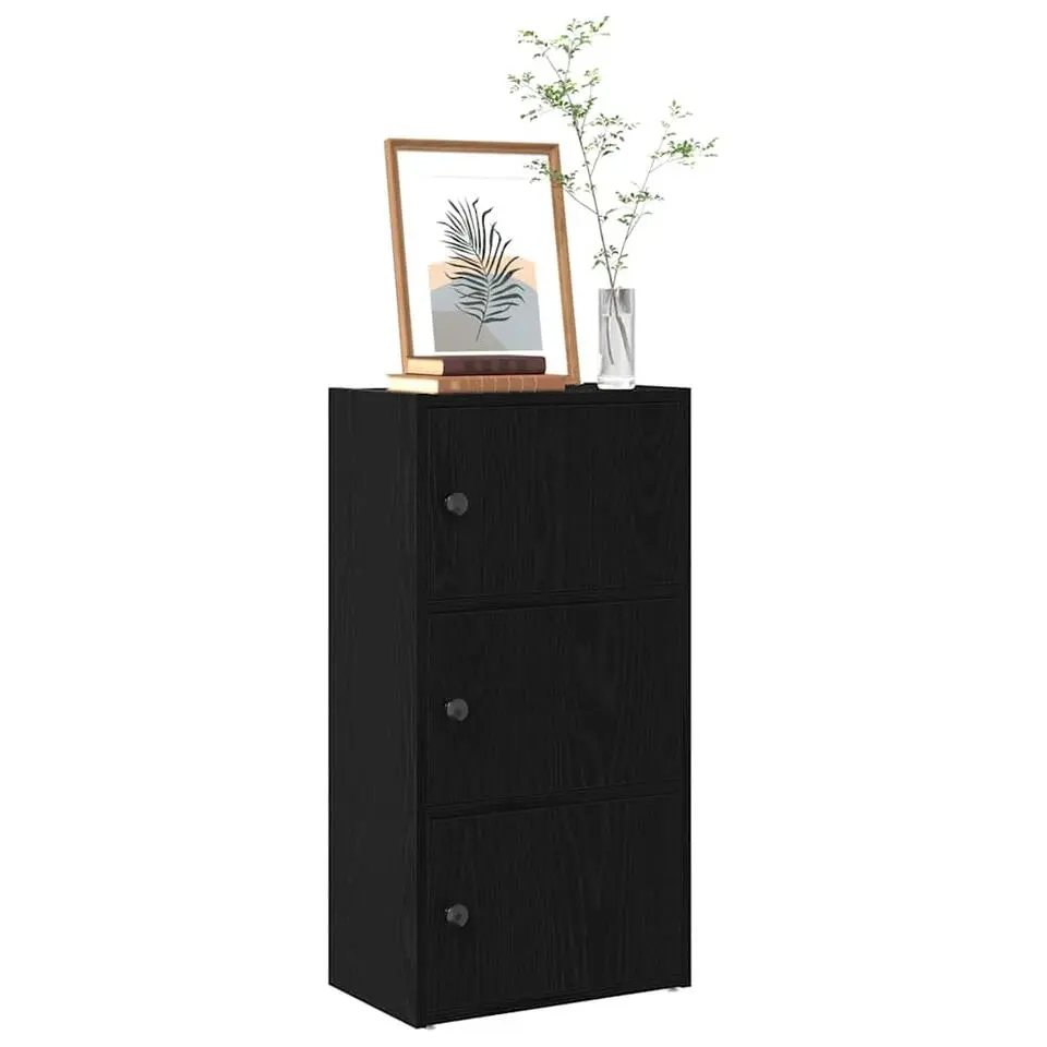 vidaXL - Boekenkast met 3 deuren voor woonkamers - Zwart - Hout - 40x24x77 cm