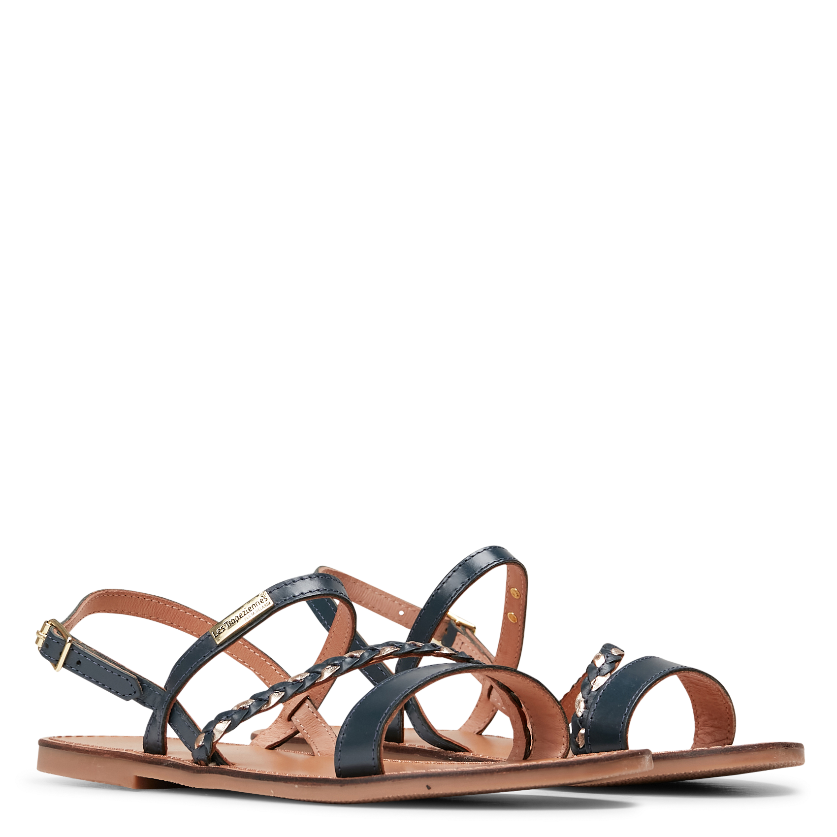 BATRESSE - Sandales plates en cuir doré | Multicolore