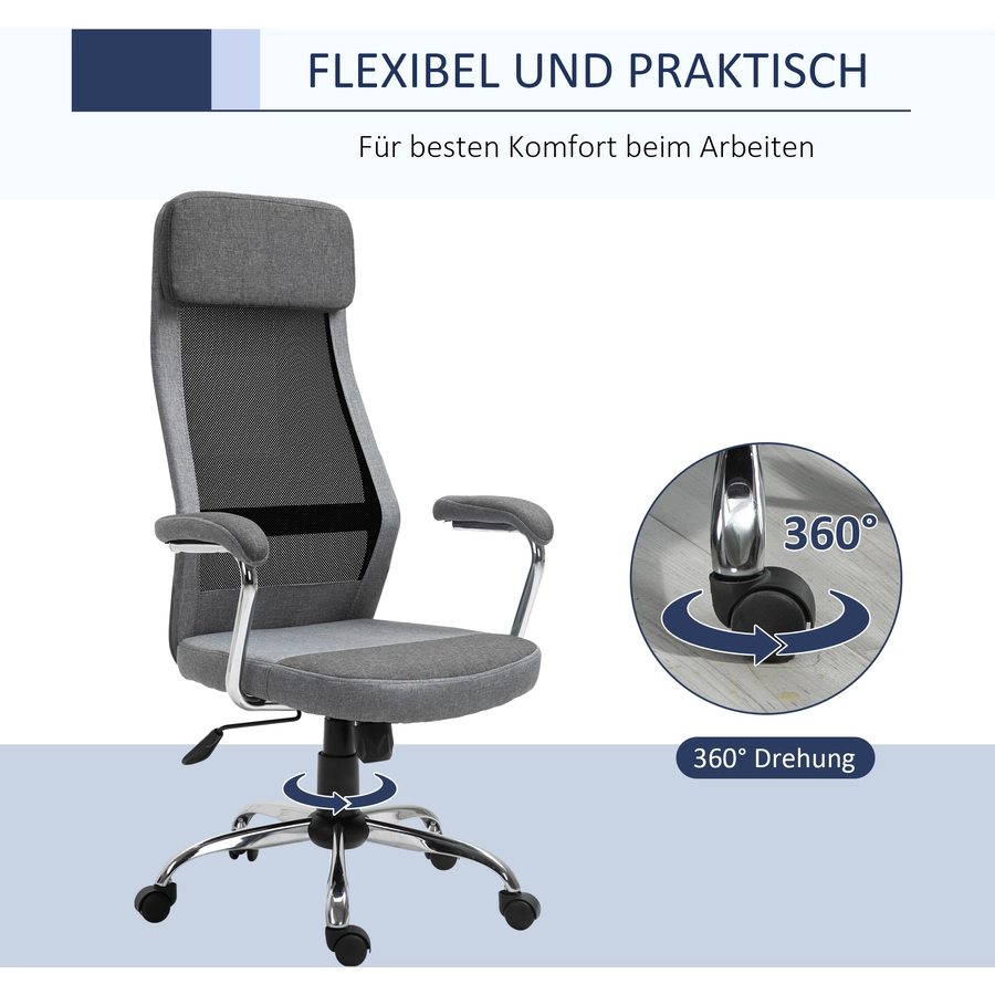 Vinsetto Bürostuhl ergonomisch und mit hoher Rückenlehne Hellgrau, Schwarz