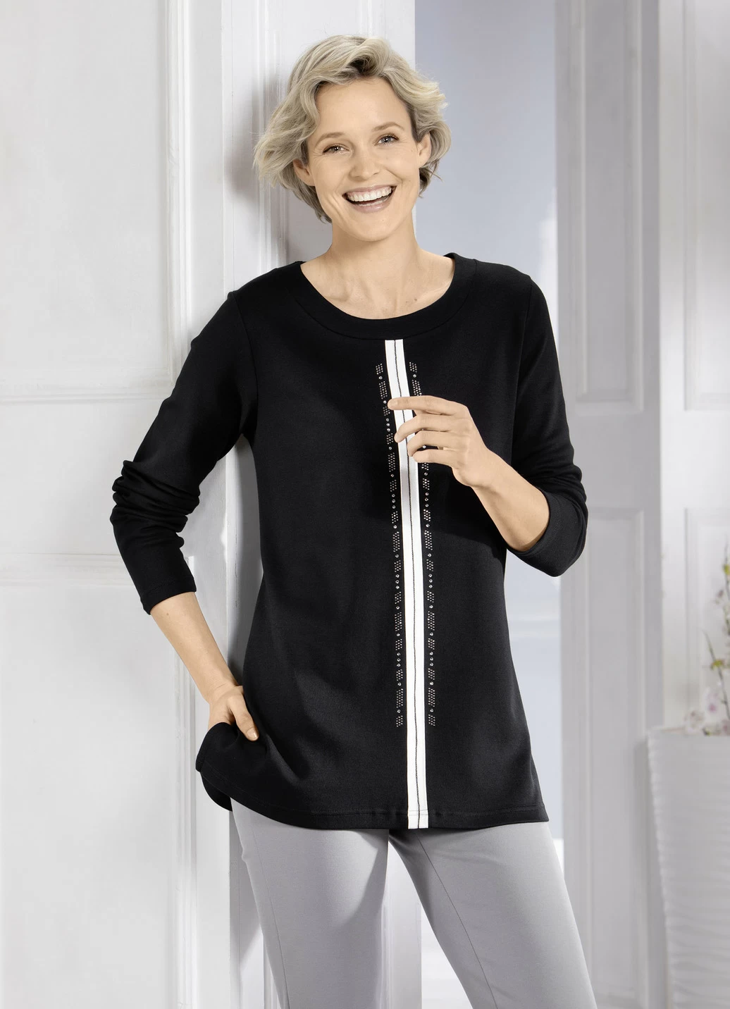 Sweatshirt mit kontrastfarbenem Zierband