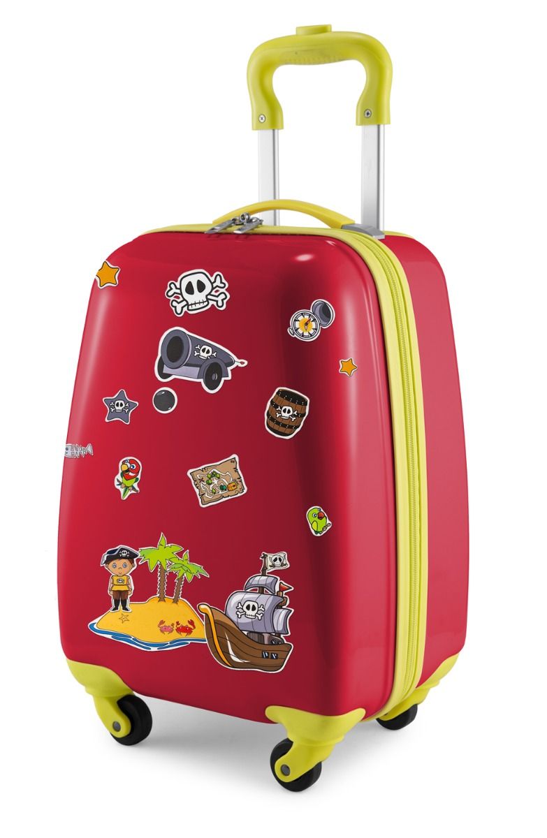 Para crianças - Mala infantil com adesivos refletivos de piratas, mala infantil rígida, bagagem de mão, 24 litros