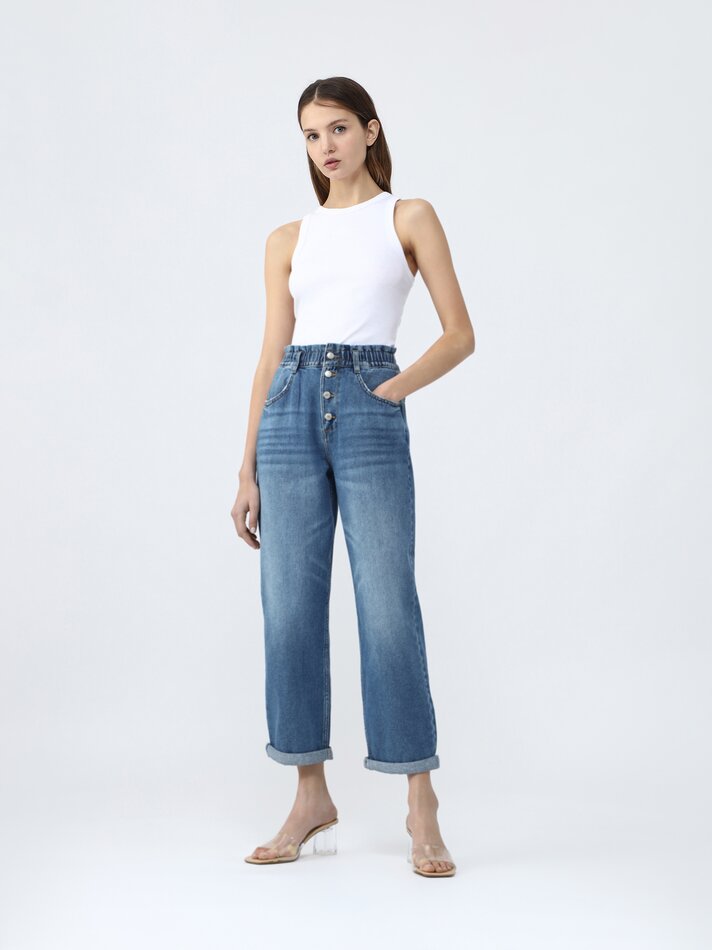 Calça jeans larga - Azul escuro