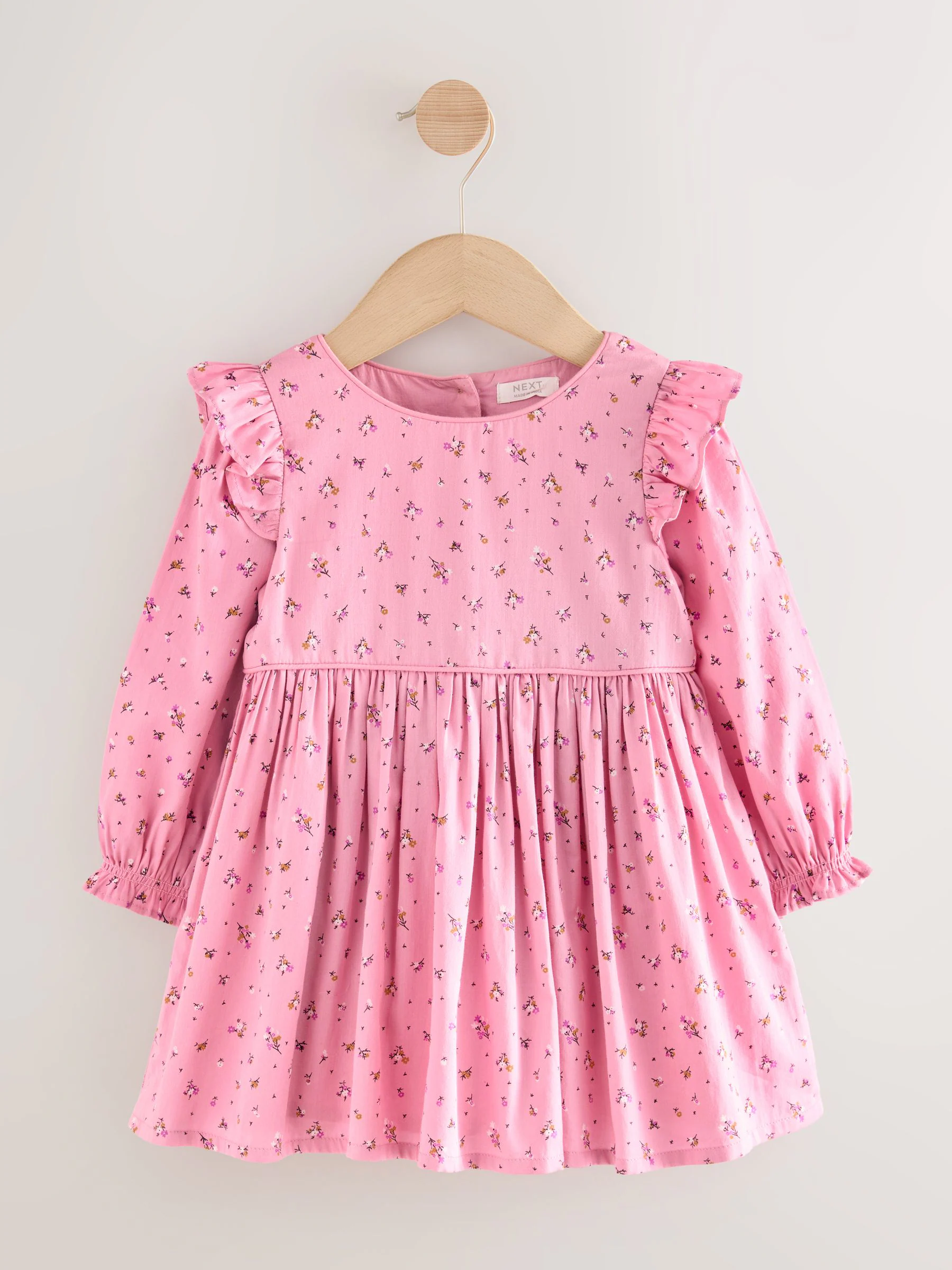 Roze - Jurk met ruche en lange mouwen (3mnd-8jr)